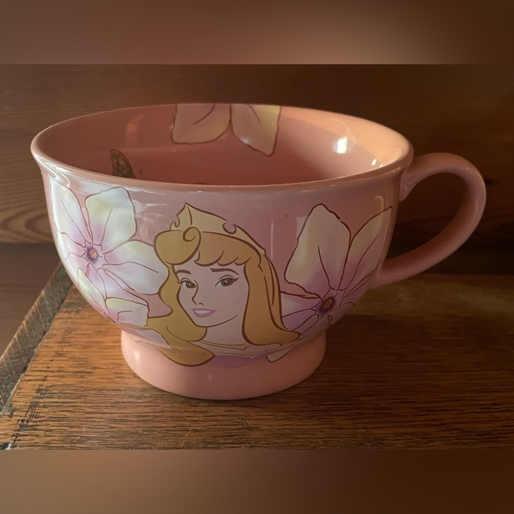 Disney Store Sleeping Beauty Aurora Pink Flowers Butterflies Coffee Mug